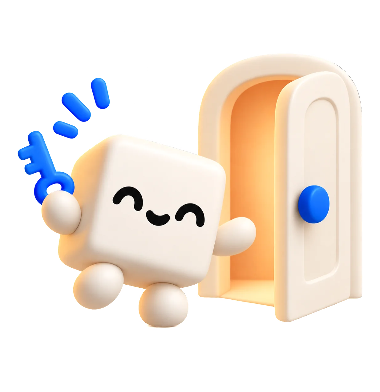 Wobli welcoming you through an open door